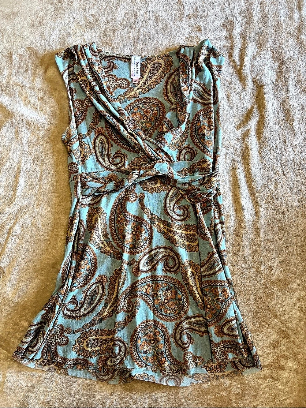 Free People Paisley Wrap shirt in Blue & Brown Size large Like New